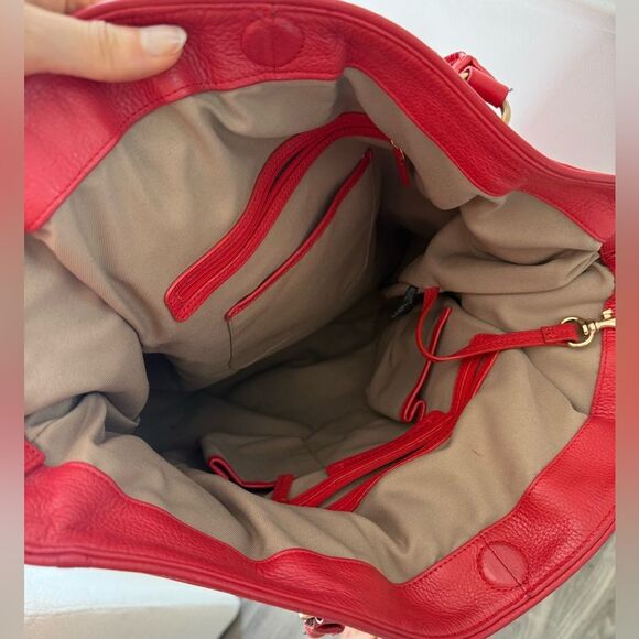Isaac Mizrahi Large RED 100% genuine Leather Bag Tote Purse gold hardware - Picture 11 of 16